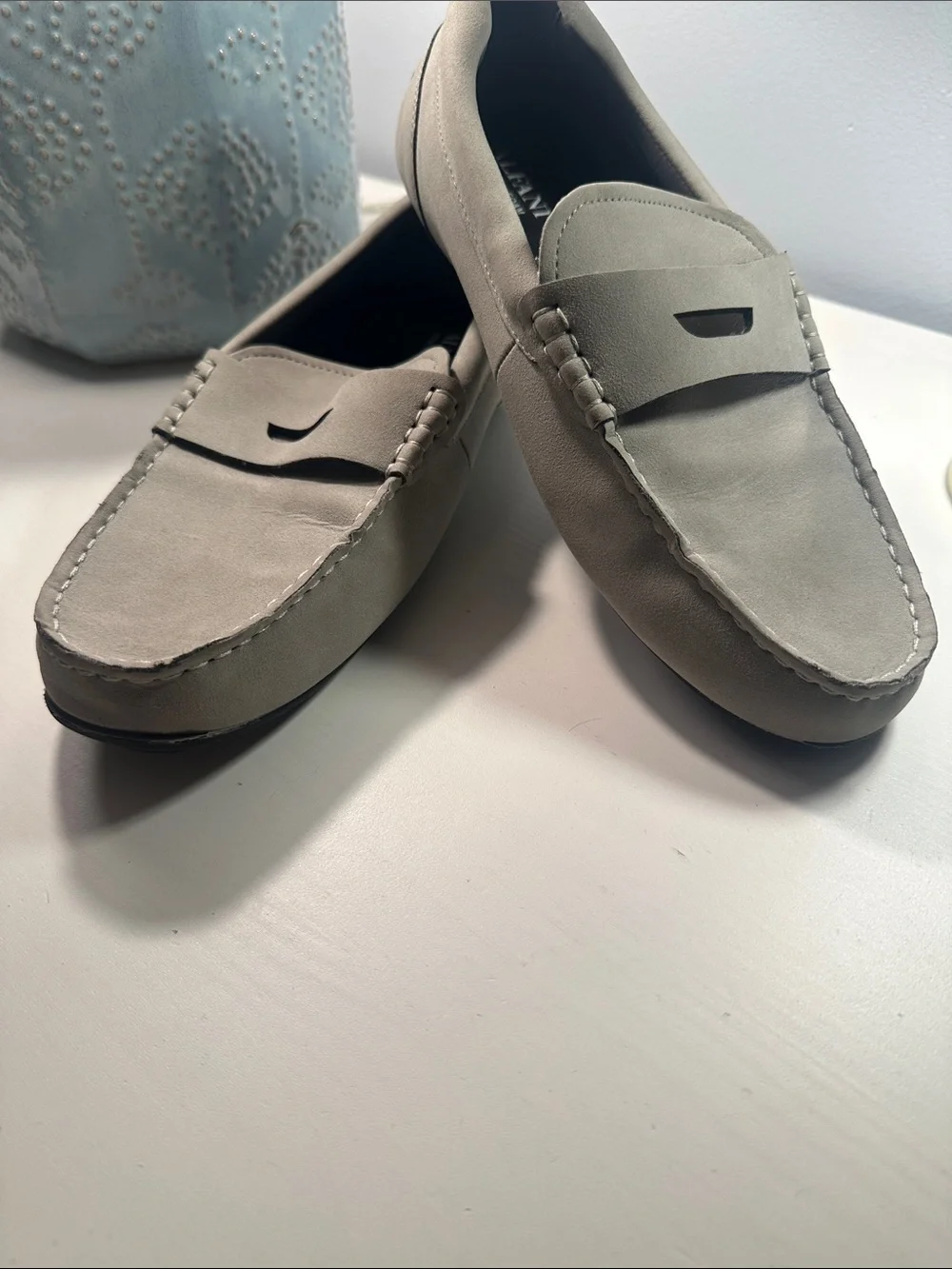 Alfani Men's Suede Penny Loafers - Navy and Gray 8.5 Mens